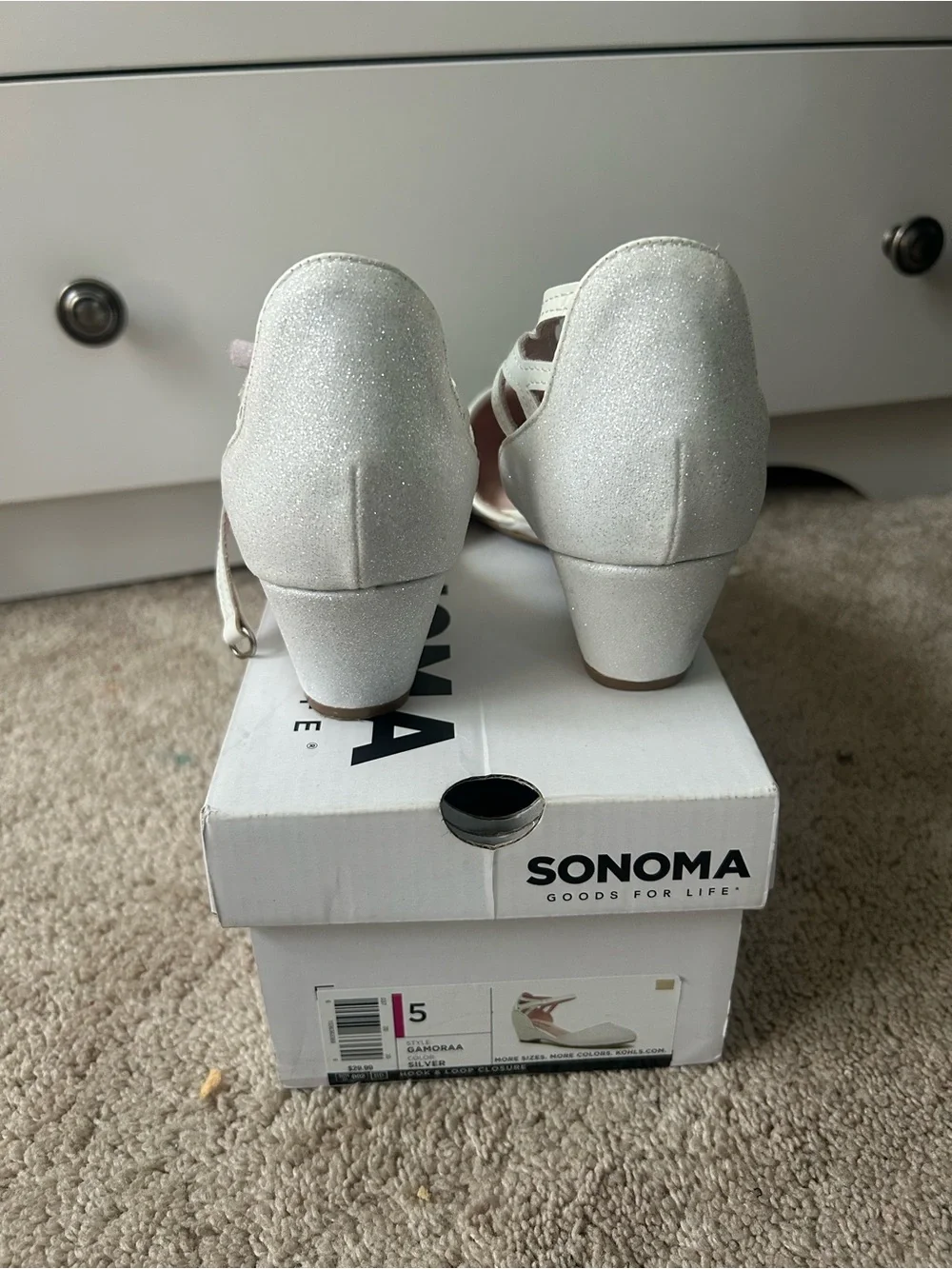 Sonoma Glitter White Strappy Low Heel Pumps